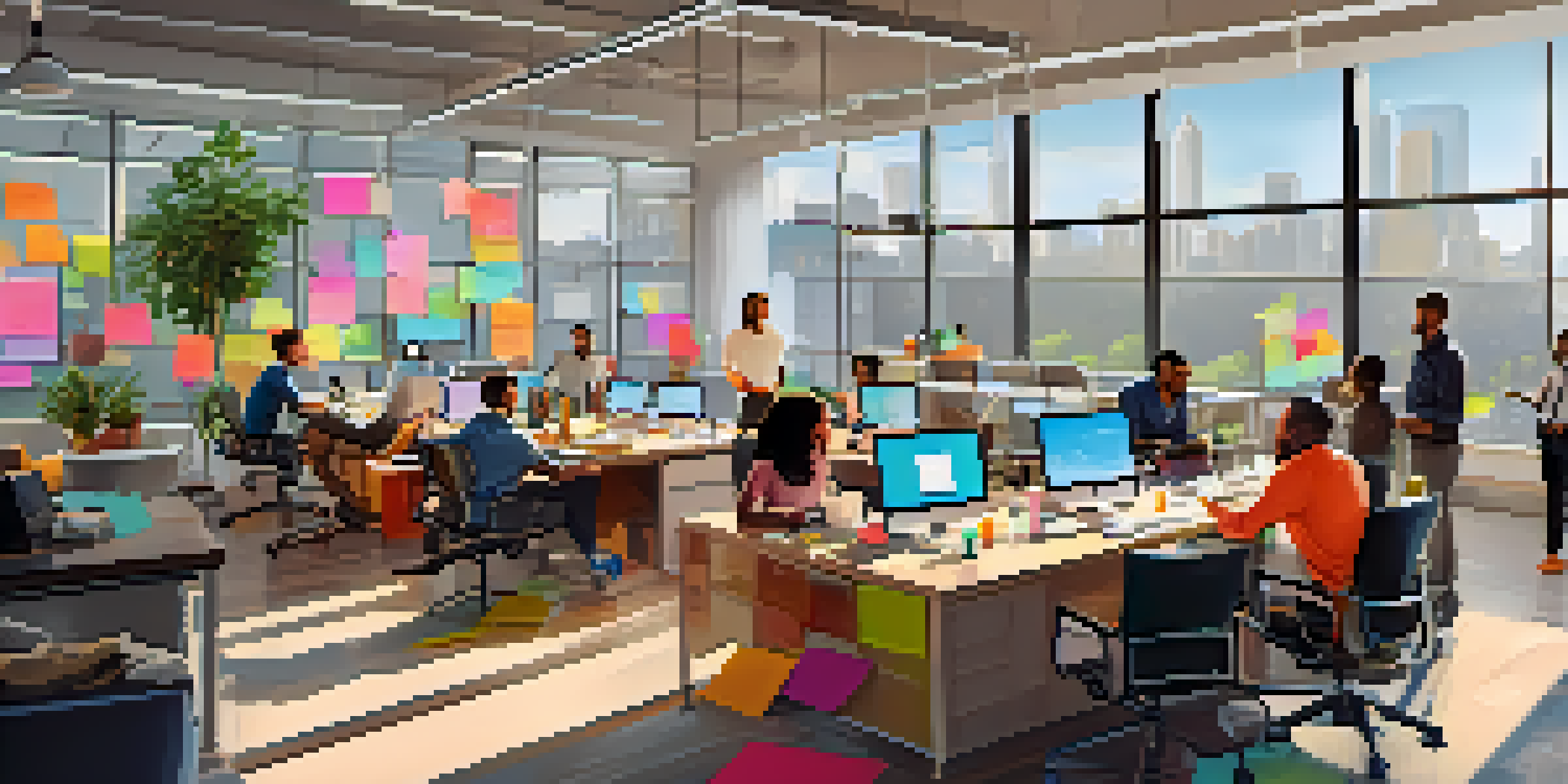 A diverse group of entrepreneurs collaborating in a modern office space filled with natural light and colorful decor.