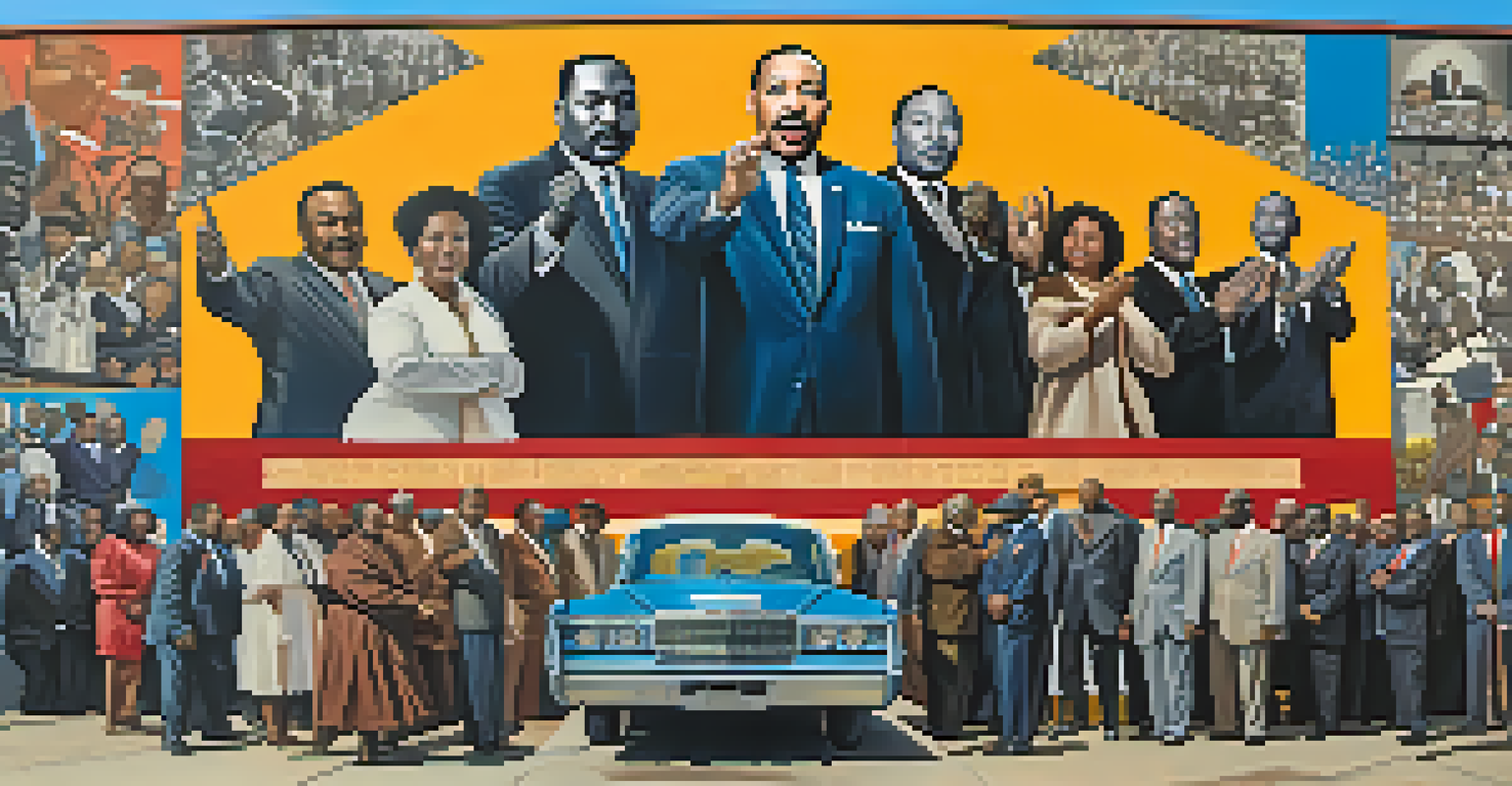 A colorful mural in Atlanta showcasing prominent African American figures from the Civil Rights Movement, symbolizing resilience and hope with powerful imagery.