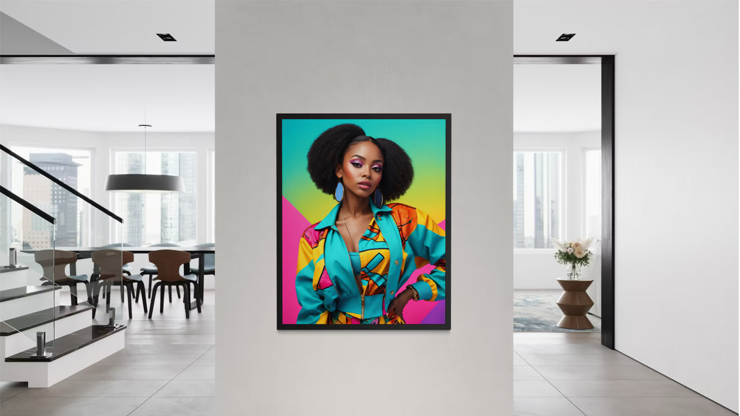 Foto einer Frau an einer großen weißen Wand