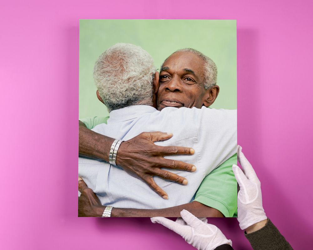 Photo Block auf rosa Untergrund