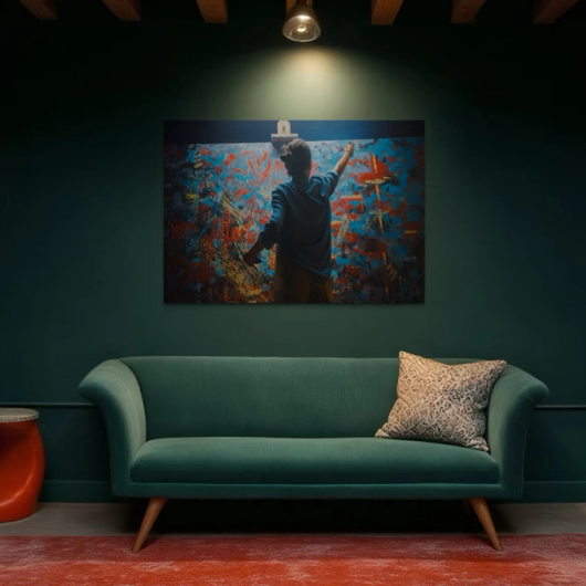 Wandbild mit malendem Mann