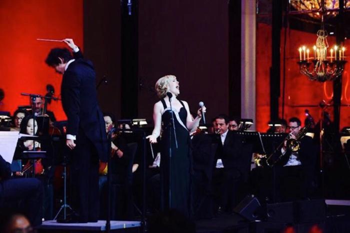 In concert with symphony orchestra