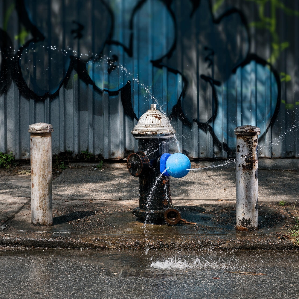 Hydrant attachment spraying water on the street