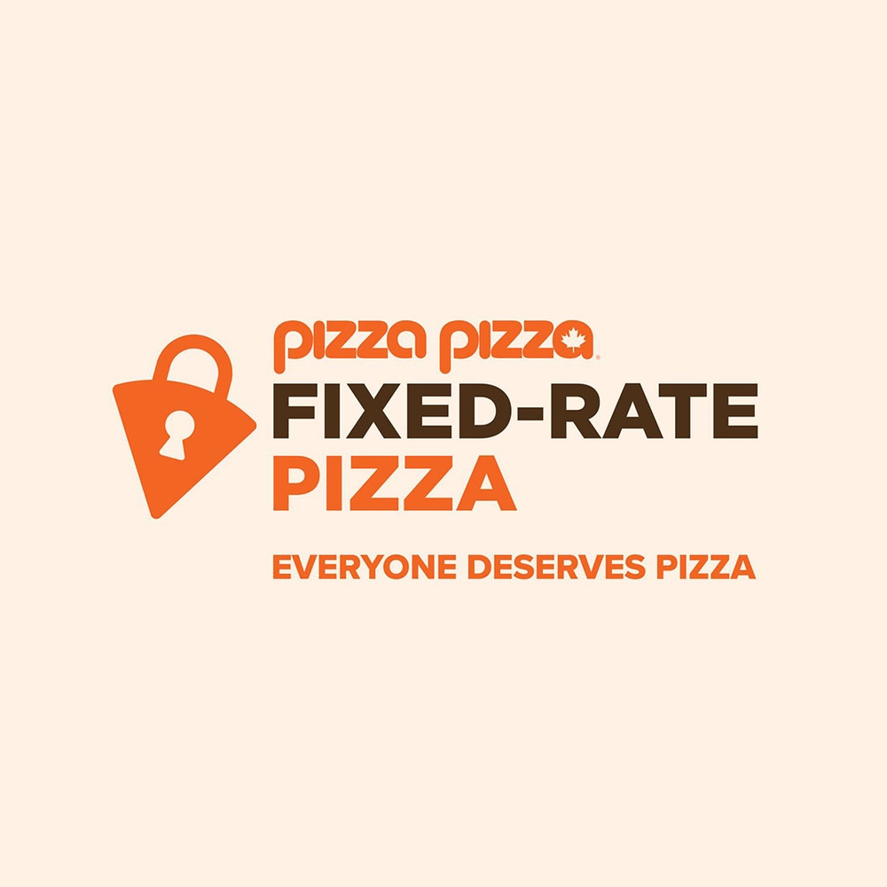 Image featuring a pizza-shaped lock advertising Pizza Pizza's Fixed-Rate Pizza.