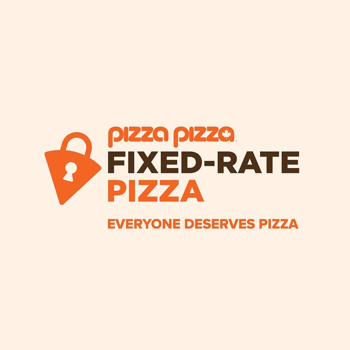 Image featuring a pizza-shaped lock advertising Pizza Pizza's Fixed-Rate Pizza.