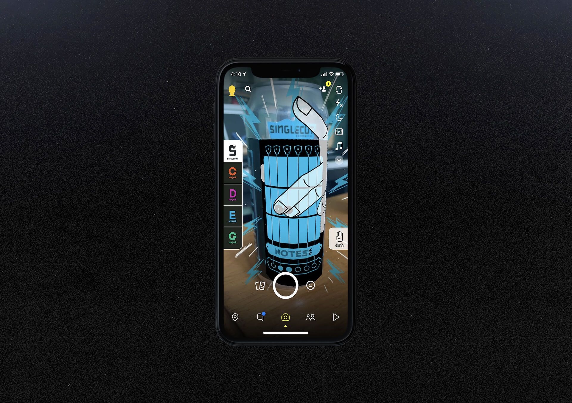 Mobile phone showing the Notes IPA Snap Lens.