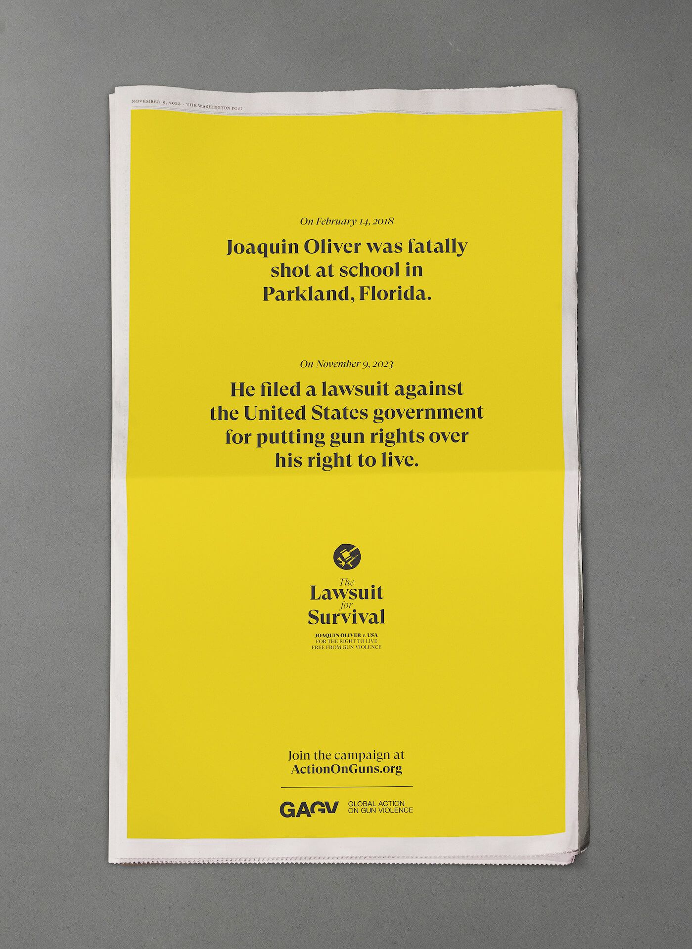 Lawsuit for Survival newspaper print