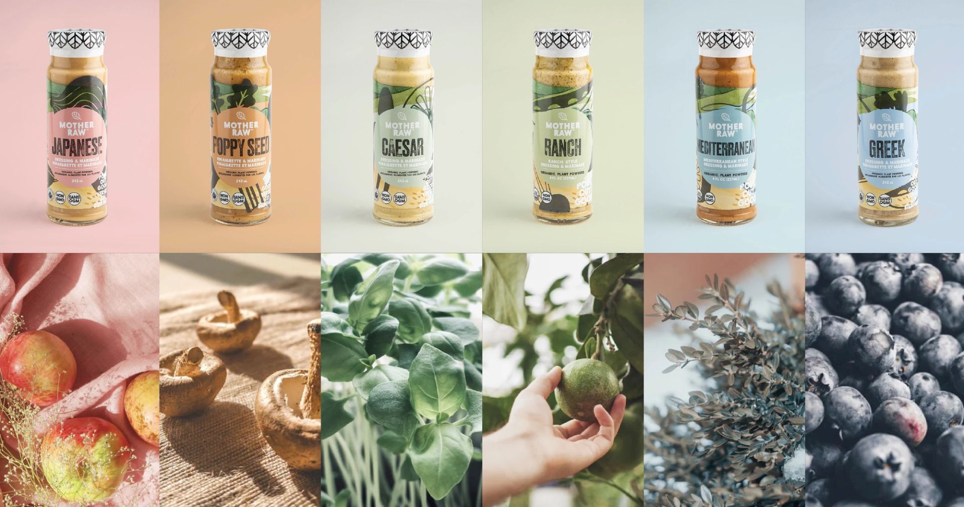 Mother Raw bottle packaging alongside ingredients