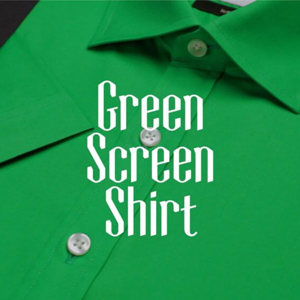 A product shot of a Green Screen Shirt against a black background.