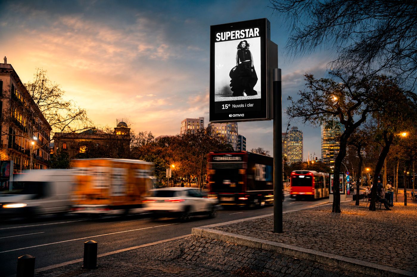 Reloj publicitario en Barcelona · Amvia