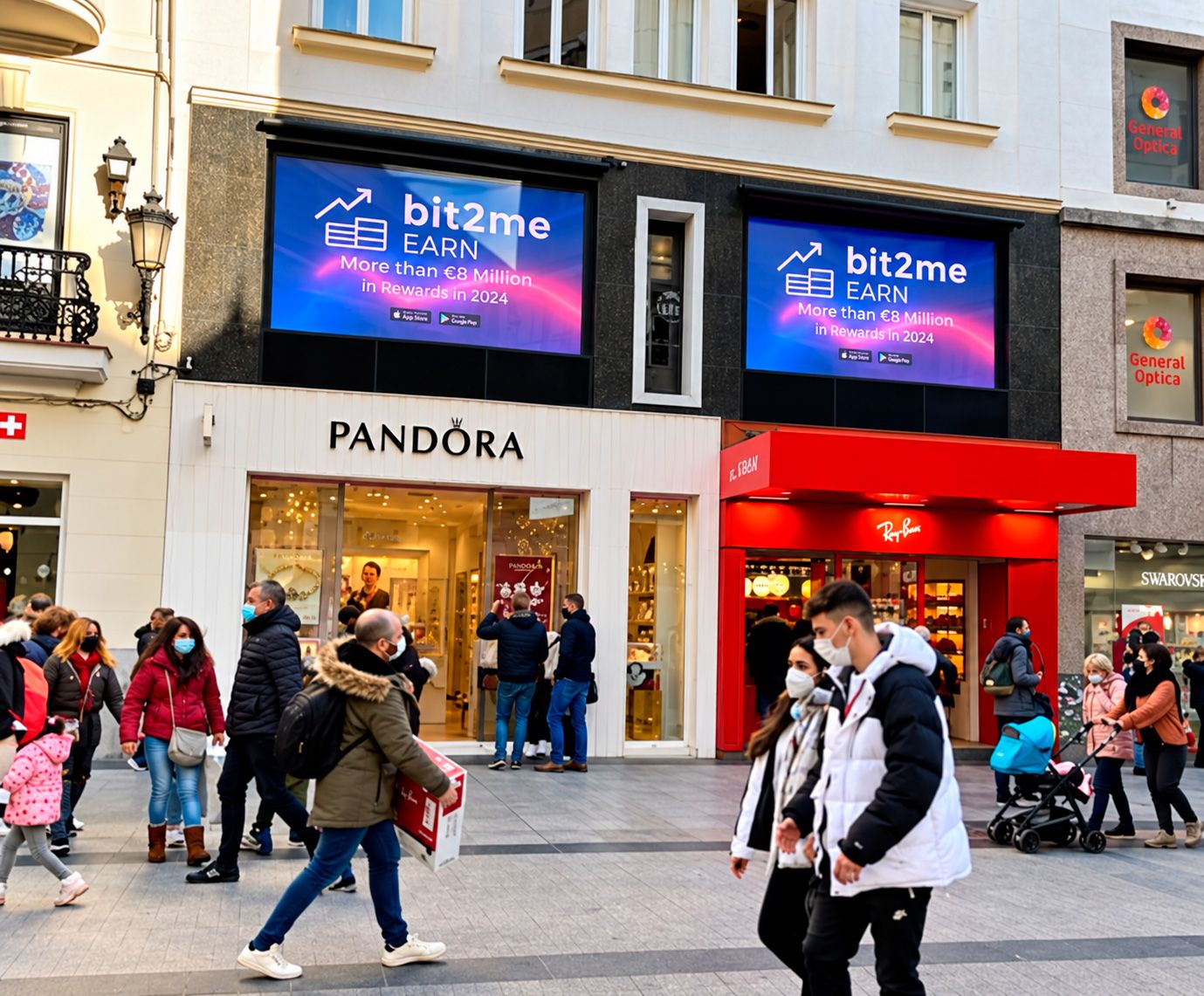 Pantallas digitales en Calle Preciados en Madrid · AMVIA