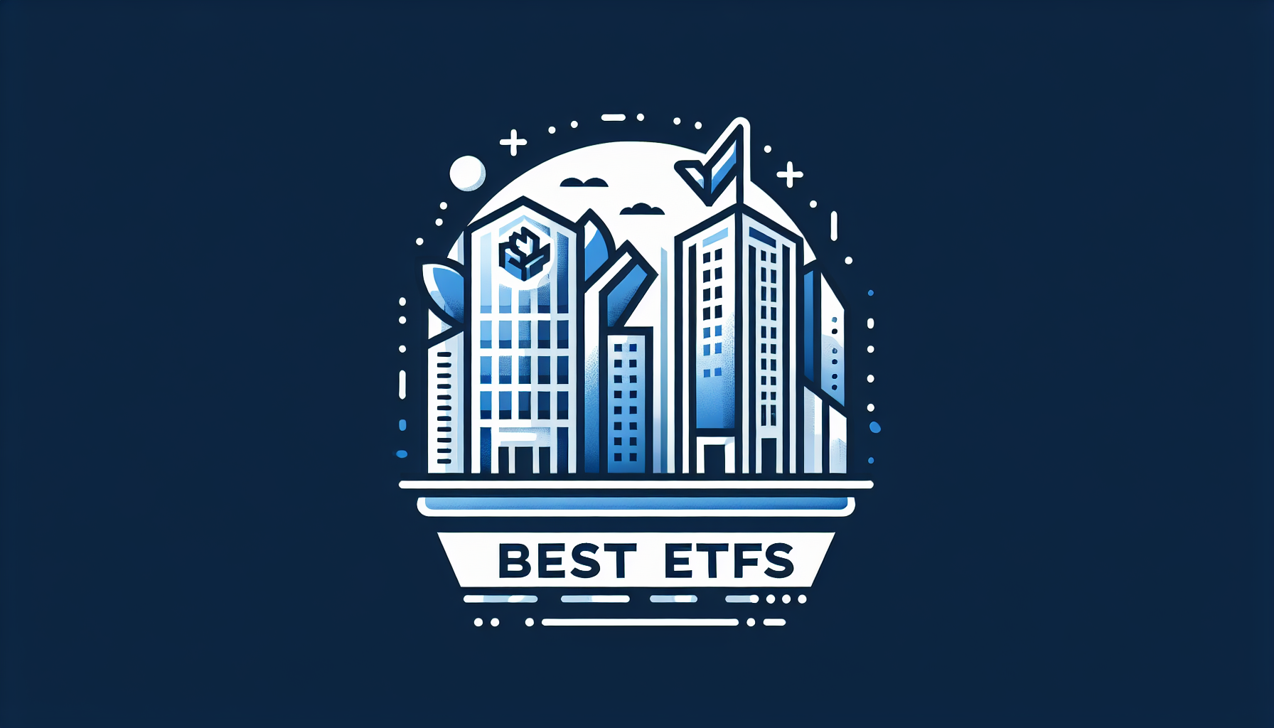 A circular badge showing stylised city skyscrapers above a banner reading "Best ETFs"