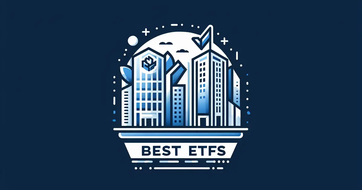 A circular badge showing stylised city skyscrapers above a banner reading "Best ETFs"