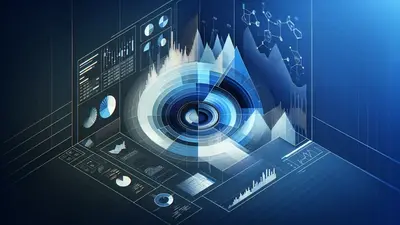 An analytics dashboard with a concentric-circle radar, mountain-shaped price chart and smaller data panels