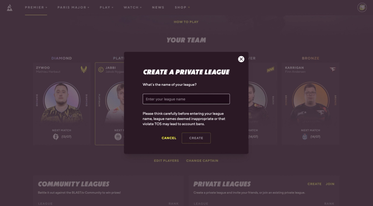 Fantasy Manager Create private league
