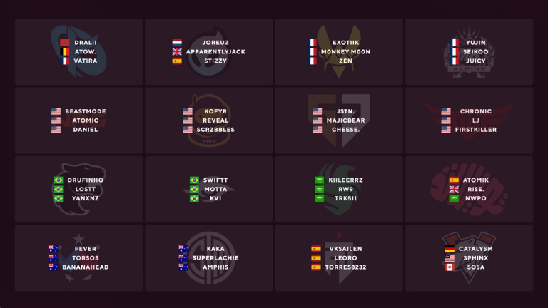 A graphic of the rosters competing at the RLCS Raleigh Major