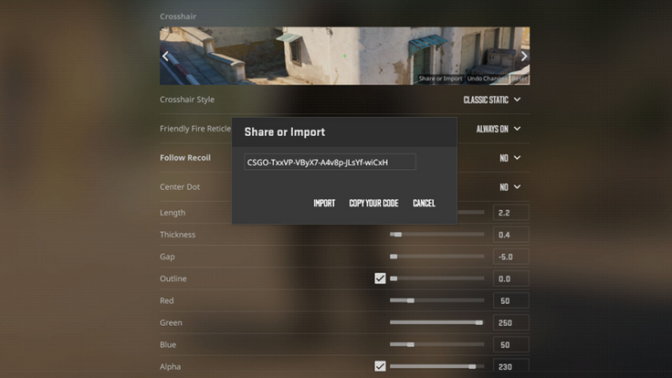 CS2 crosshair settings