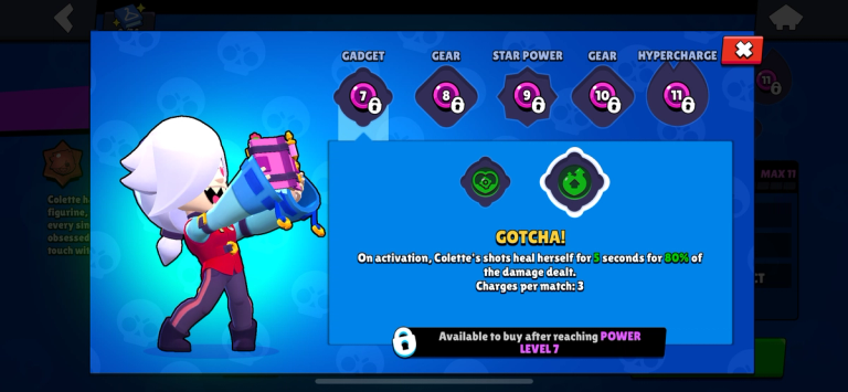 A screenshot of Colette’s “Gotcha!” gadget in Brawl Stars.