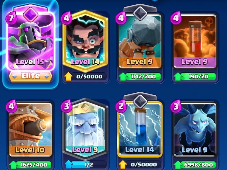 A screenshot of the P.E.K.K.A. Battle Ram Flying Machine deck in Clash Royale.