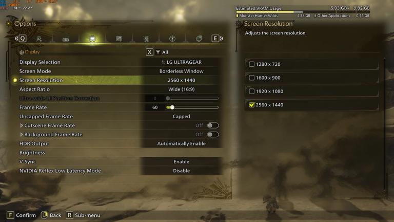 Monster Hunter Wilds Settings Page One