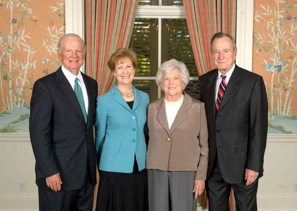 George H and Barbara Bush with James and Mary Baker