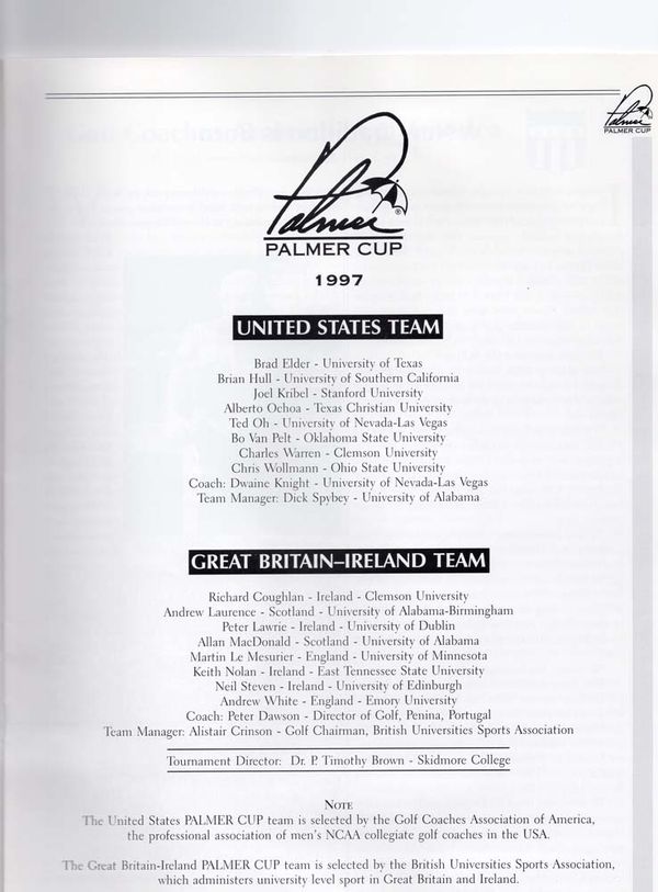 Brad Elder 1997 Palmer Cup Team List