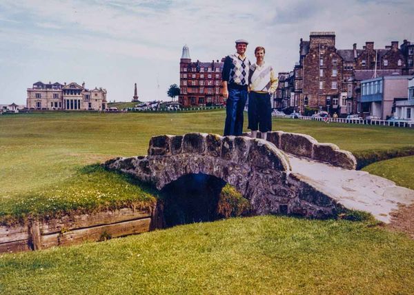 On the Swilcan Bridge during the Father & Son World Championship at St. Andrews