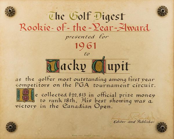 Jacky Cupit Rookie of the Year 1961