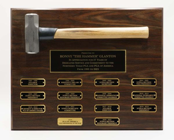 Ronny "The Hammer" Glanton Lifetime Achievement Plaque