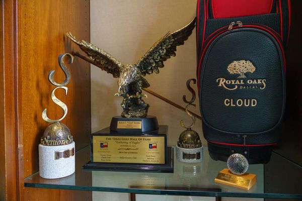 TGHOF Induction award in the Bob Rawlins trophy case at Royal Oaks C.C.