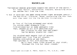 Bill Penn - Newton's Law Poem