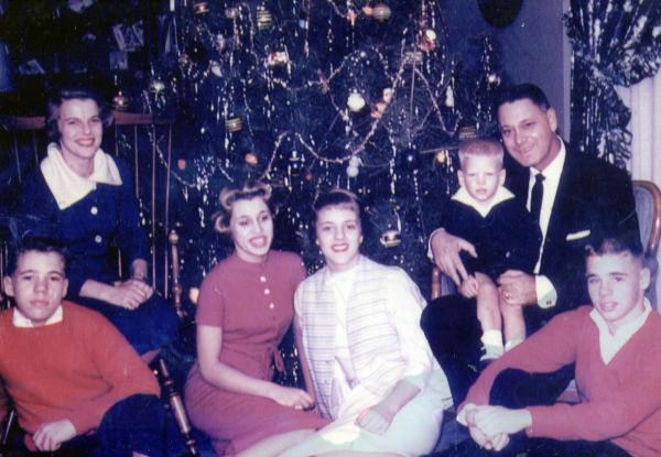 Moreland Family at Christmas - Stephen, Marion, Judy, Jan, Gus Jr., Gus and Bob. 