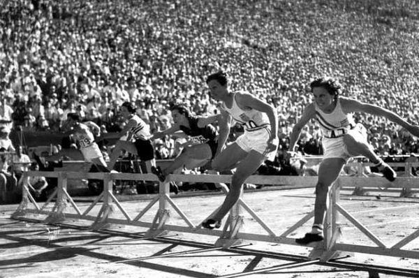 Babe competing in the 80-meter hurdles at the 1932 Summer Games