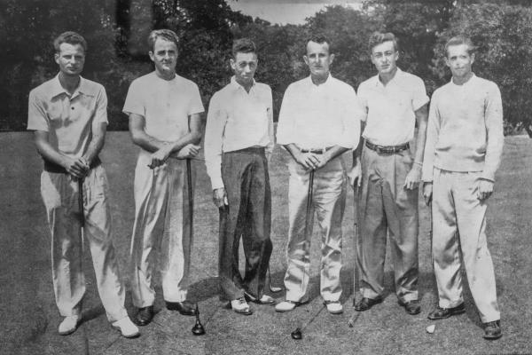 Photo of Ed Hopkins, Bob Watson, Harvey Penick, Blackie Dahlberg, Morris Williams Jr, Frank Neimeyer
