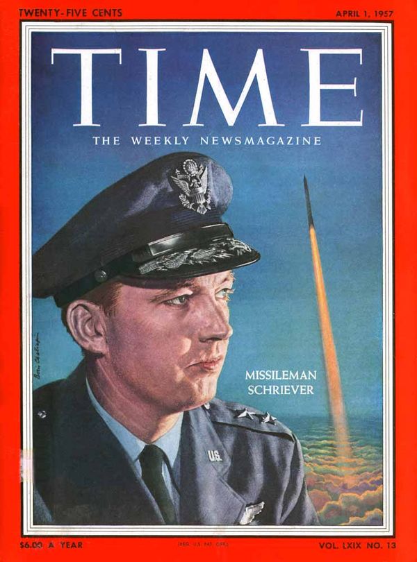 Schriever on the cover of Time Magazine, April 1957