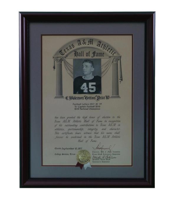 David Price's Father in the Texas A&M Hall of Fame