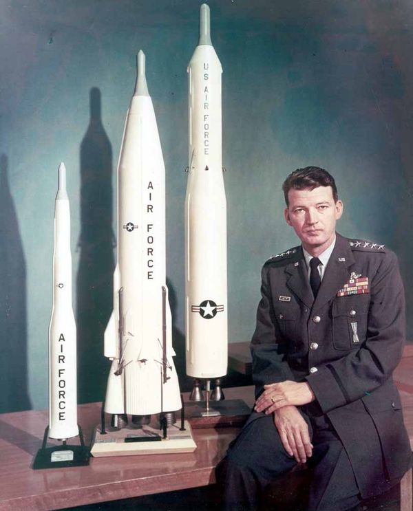 Schriever sits aside Air Force model rockets
