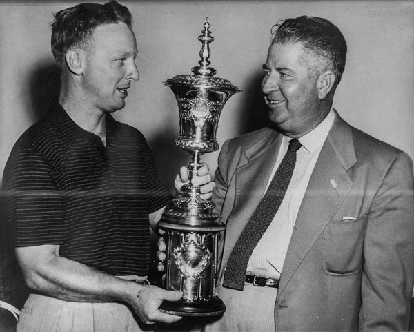 Maxwell being presented the 1951 U.S. Amateur trophy