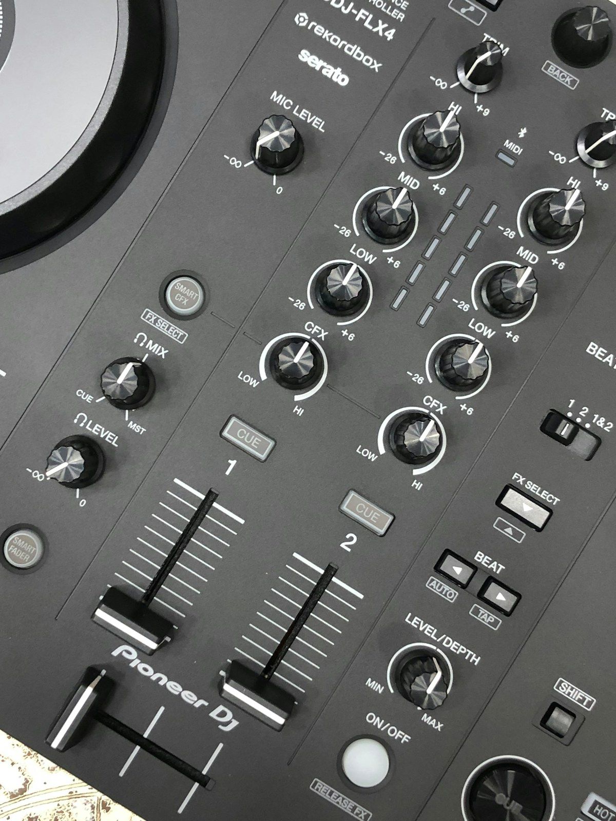 Pioneer DJ controller knobs and mixer surface