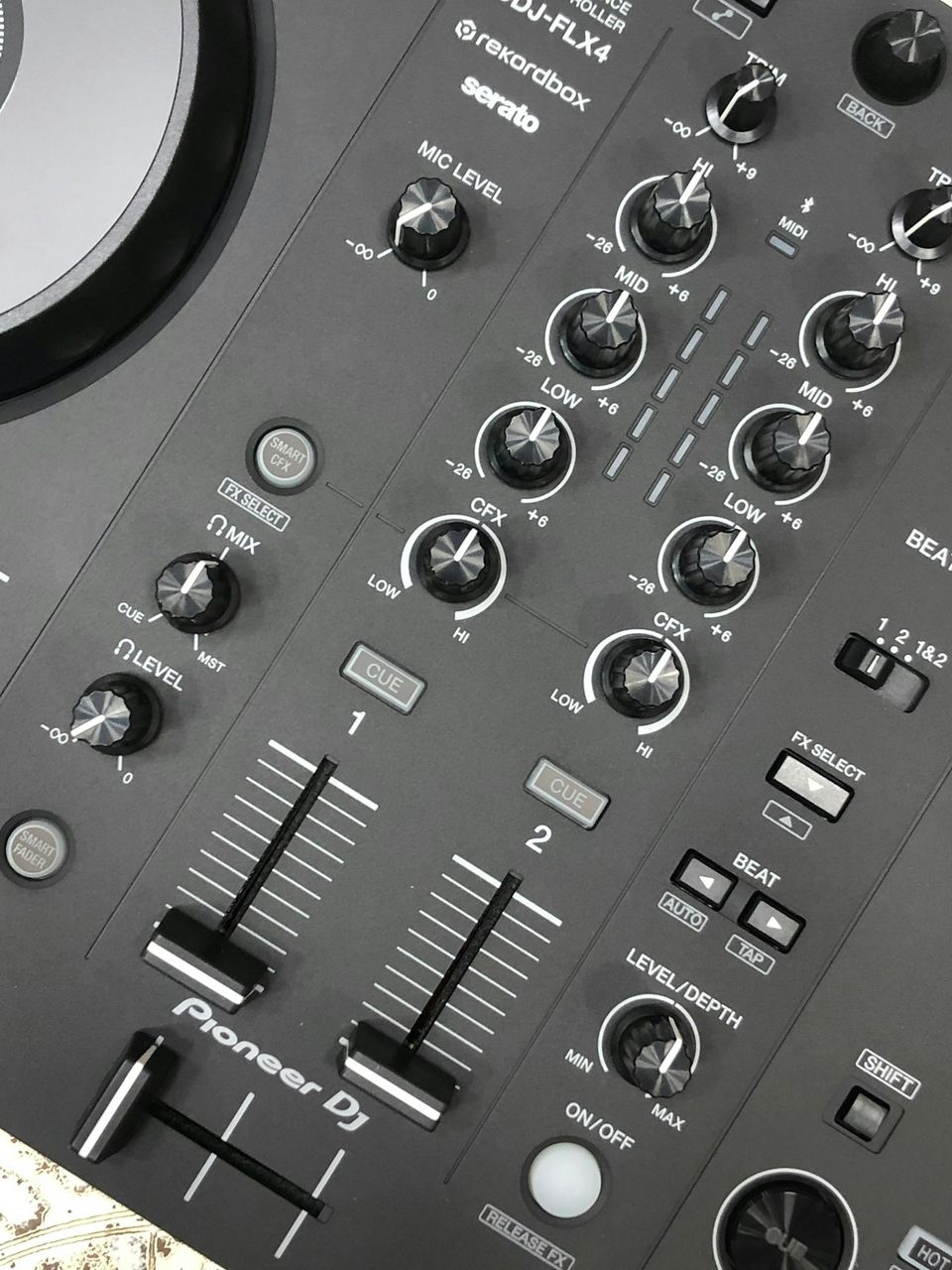 Pioneer DJ controller knobs and mixer surface