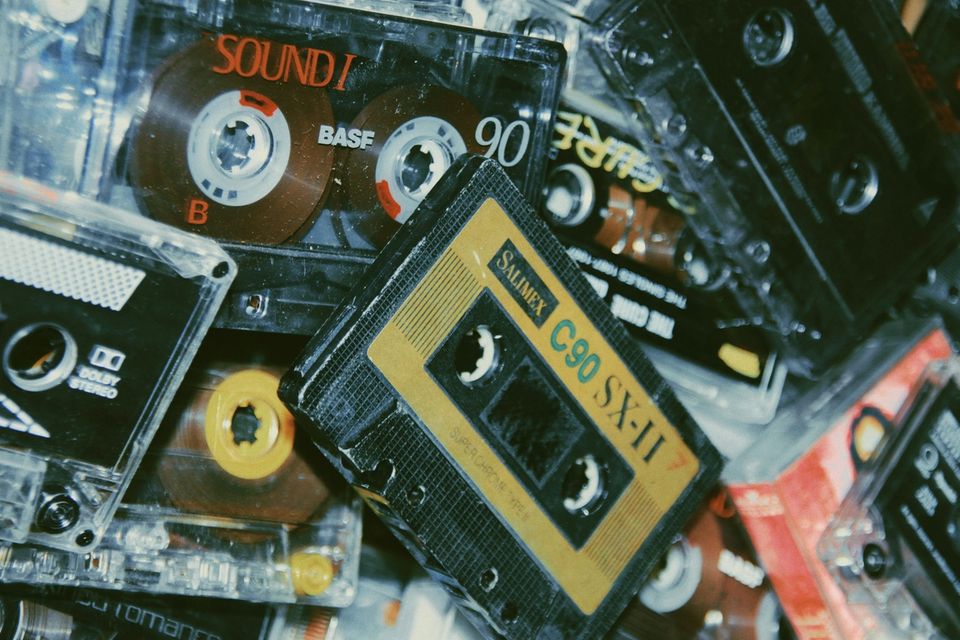 Cassette tapes piled together