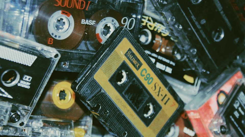Cassette tapes piled together