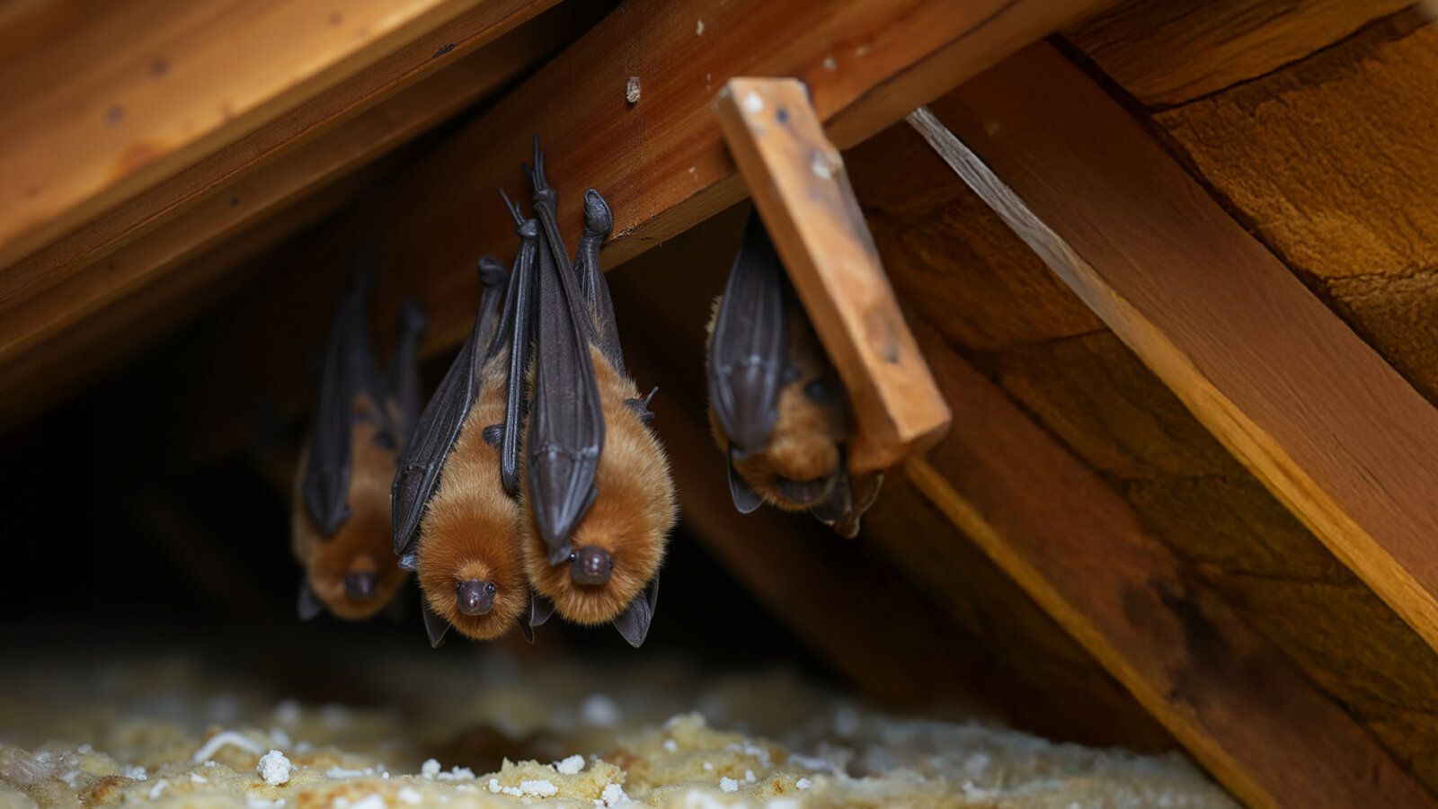Image of Bats hanging upside down in an attic