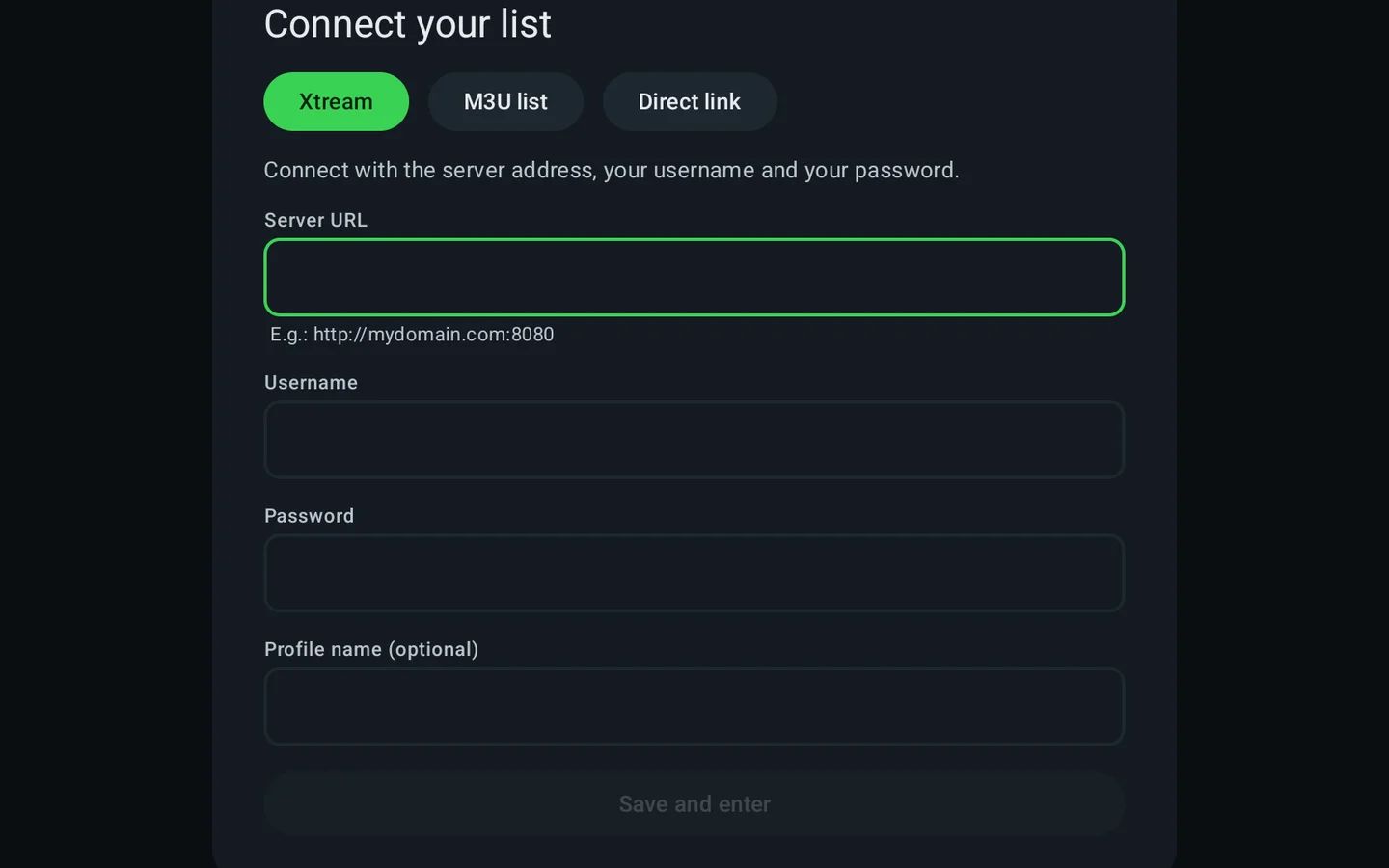 Add an Xtream or M3U profile