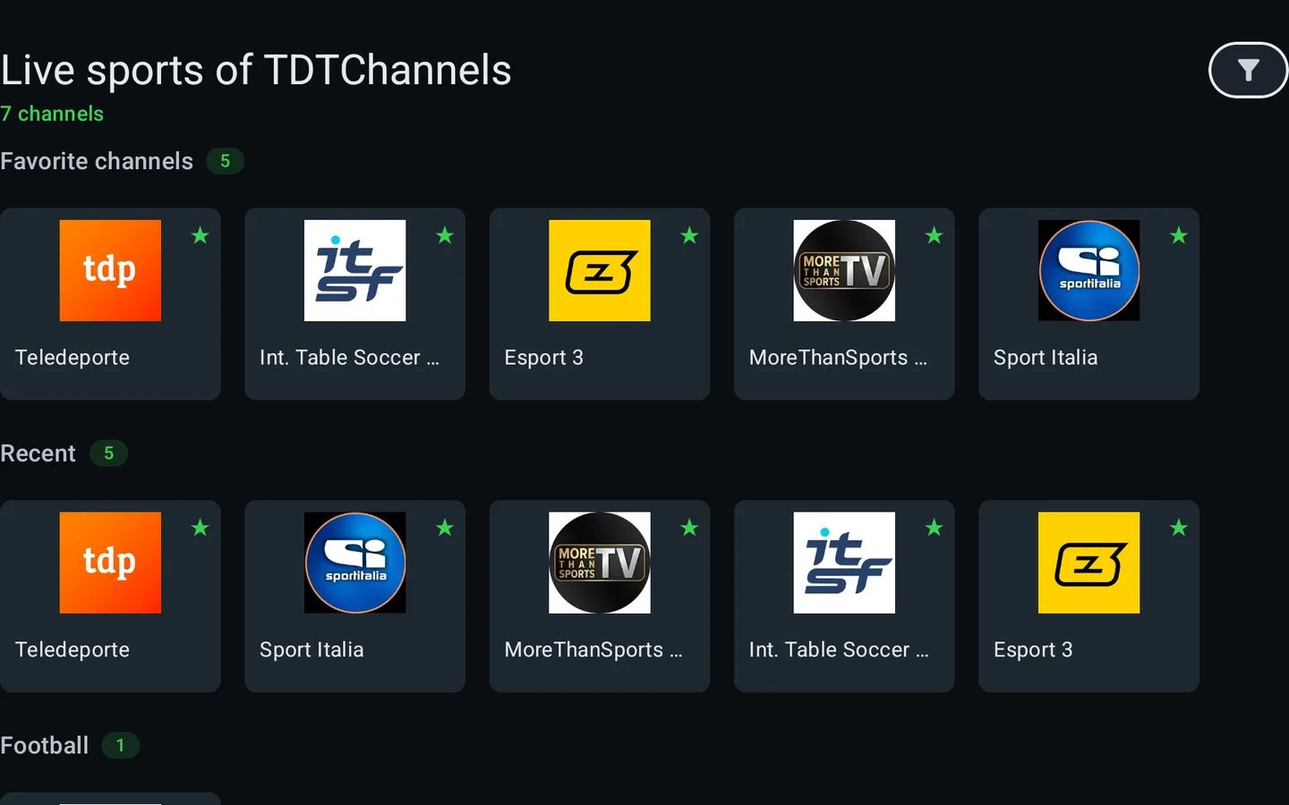 Easy Xtream Football channel grid on Android TV