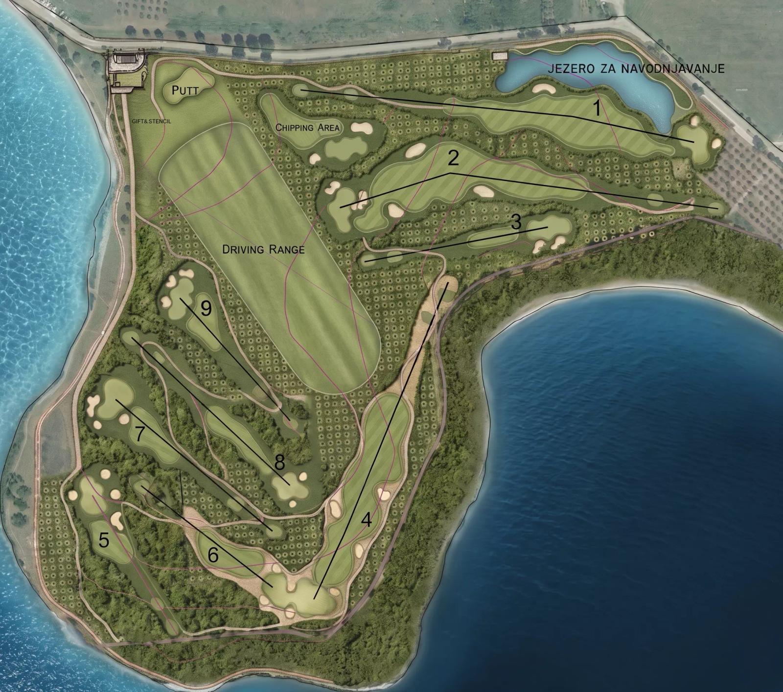 Master plan golf igrališta i club housea Mujela s rasporedom terena i sadržaja