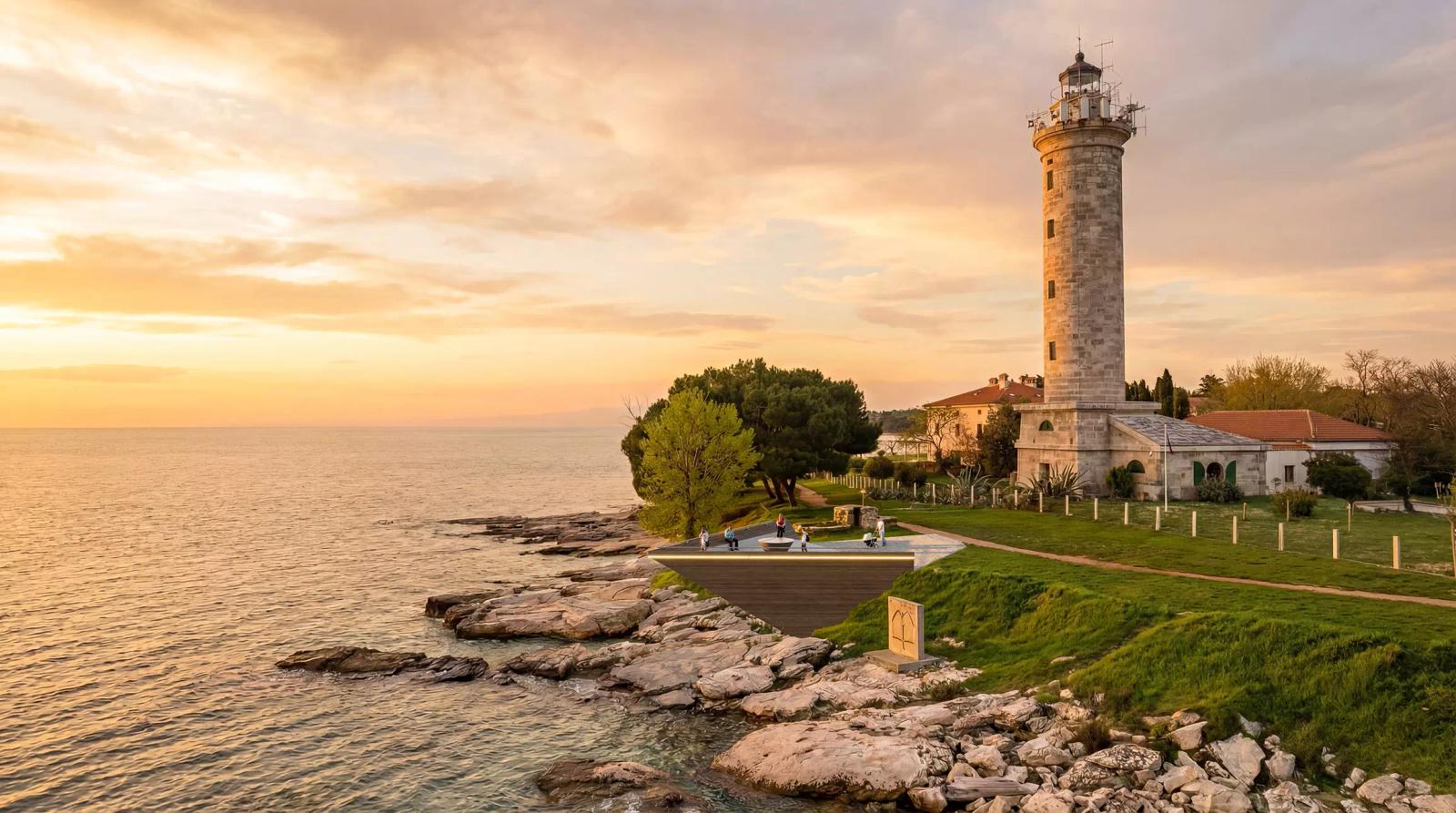 Detalj prostora odmorišta uz savudrijski svjetionik s pogledom na Jadran
