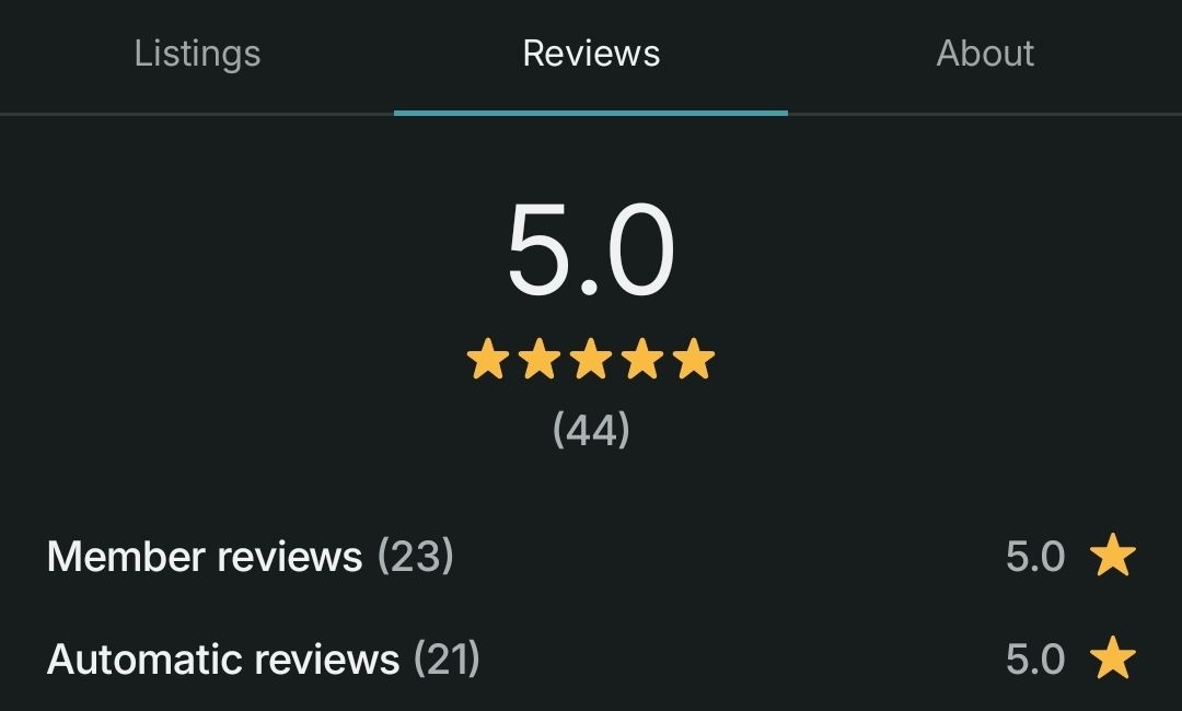 Vinted reviews showing 5 star only