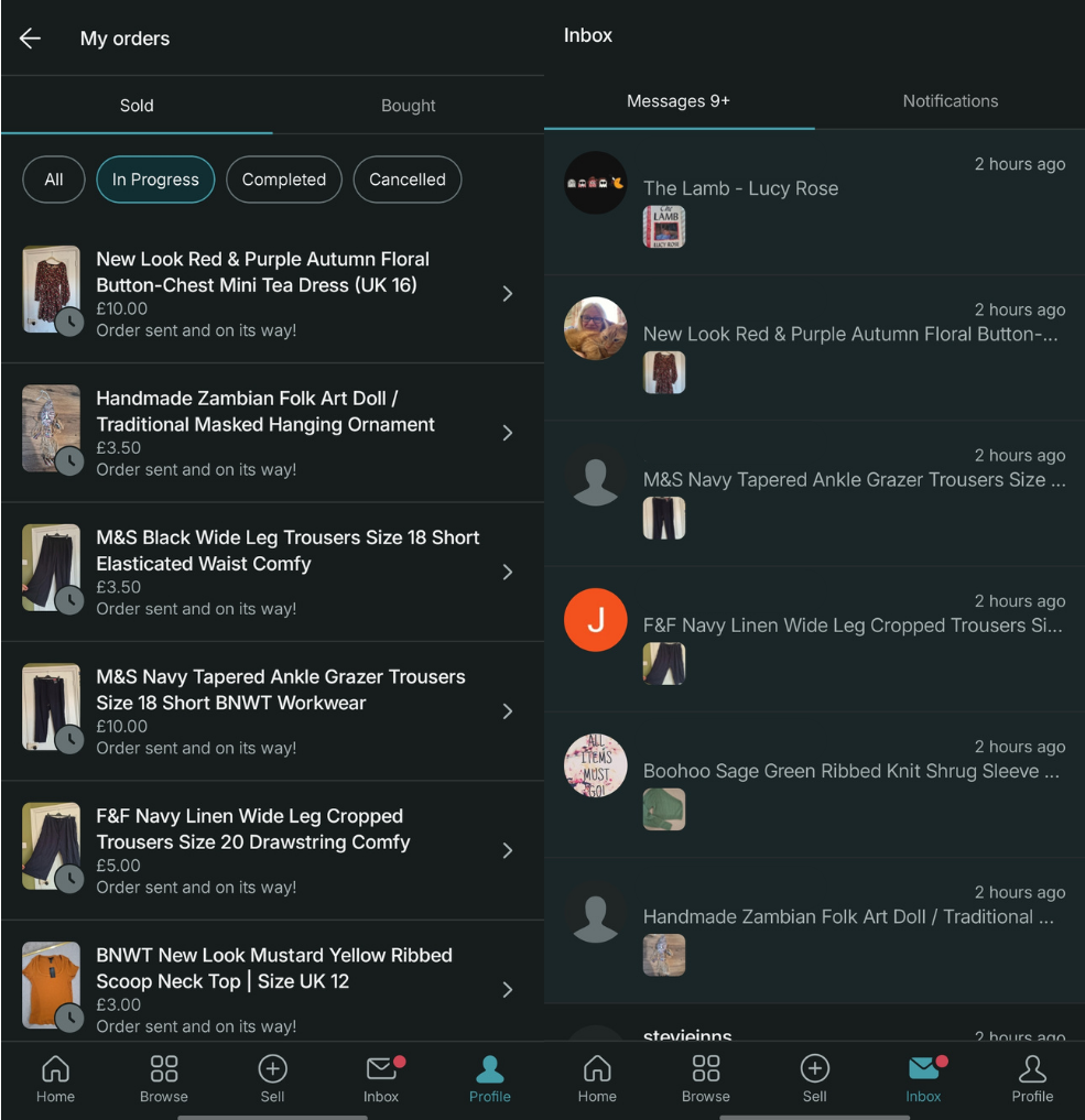 Screenshots of Vinted's confusing UX