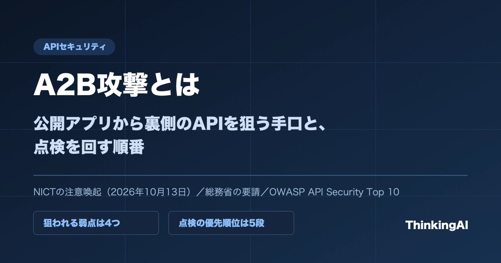A2B攻撃とは。公開アプリから裏側のAPIを狙う手口と、点検を回す順番